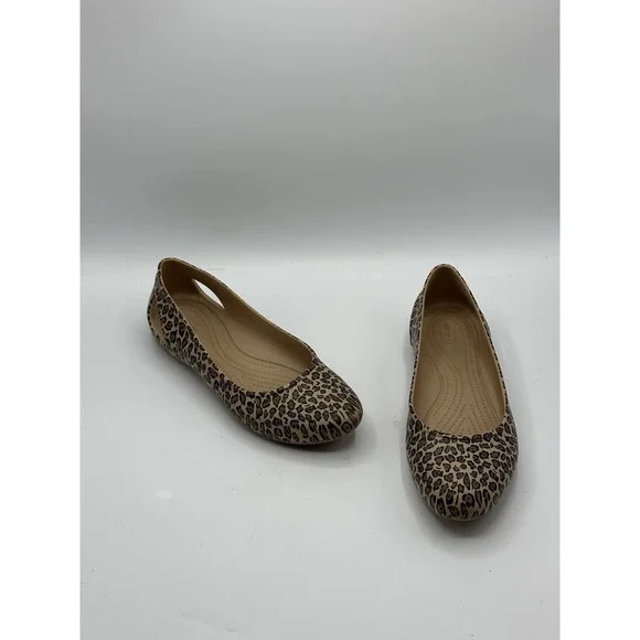 Crocs Kadee Flats Women 9 Cheetah Leopard Animal Print Ballet Flats Comfort Shoe - Picture 4 of 16
